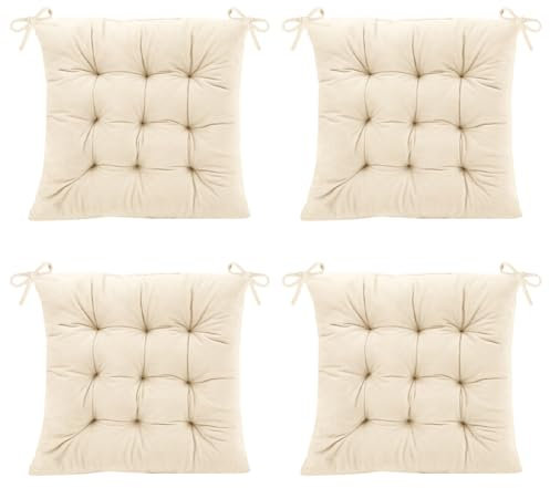 Wapasezyar 4 Stück Stuhlkissen, 40x40cm Sitzkissen Sitzpolster Stuhl Sitzkissen, Sitzkissen Gefüllt mit Bindebänder, Esszimmerstuhl Sitzauflage Stuhl für Bürostuhl Sitzpolster (Creme)