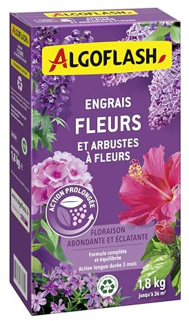 Algoflash Engrais Fleurs et Arbustes à fleurs, Action prolongée - 1,8 kg