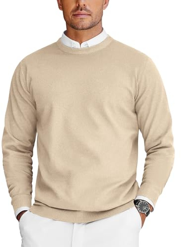 COOFANDY Jersey Hombre Punto Sueter Manga Larga Jerséis Ligero Sweater Fina de Cuello Redondo Jersey Trabajo Sueter Cálido de Invierno Beige M