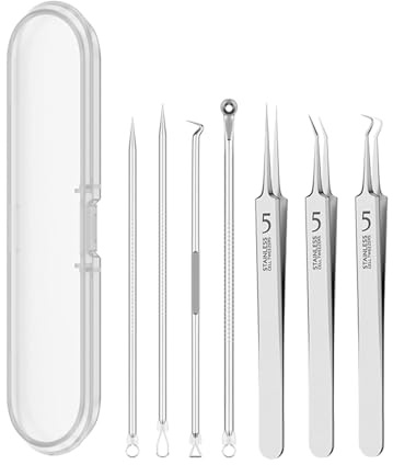 Pack of 7 Pimple Expression Tool, Blackhead Remover, High-Quality Stainless Steel Acne Blackhead Remover Extractor Tools, Comedone Squeezer Set with Box, for Whitehead Acne on the Nose, Face
