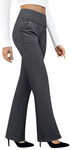 IAJDKMEK Womens Dress Pants High Waist Work Office Stretchy Bootcut Casual Flare Slacks Trousers with Pockets Xx-Large Dark Gray