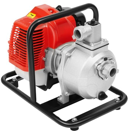 Bomba de agua industrial de acero inoxidable motor gasolina 2 tiempos, bombas de agua de gasolina 1,7 CV, caudal 10 m³/H, altura de descarga 30 m, potencia de succión 8 m para riego y drenaje