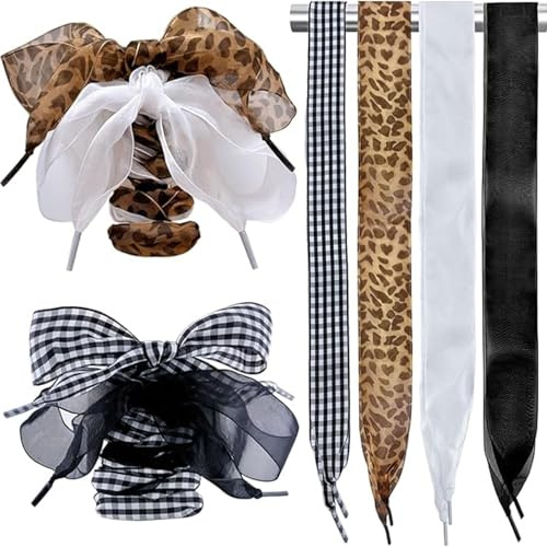Floruvia 4 Pares de Cordones de satén, Cinta Suave 120 cm, decoración para Zapatillas de Mujer y niña, Accesorio Brillante, Regalo para Zapatillas