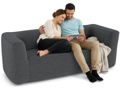 COSTWAY Sofá Hinchable Doble, 184x79x67 cm, Sofá Inflable Portátil con Funda Desmontable, Reposabrazos Anchos y Asiento Espacioso, Tumbona Hinchable para 2 Personas, Salón, Oficina, Camping (Gris)