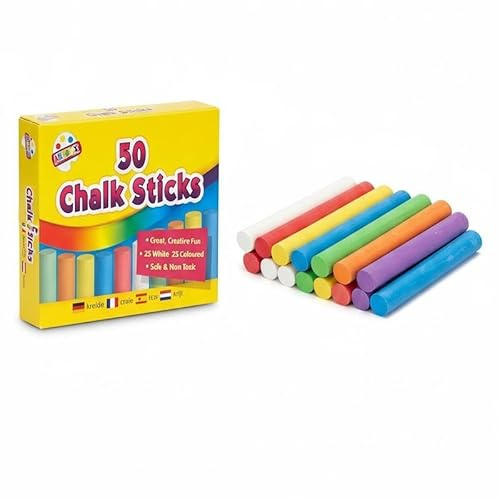 HiFEN® 50 Pcs Assorted Sidewalk Chalk Sticks, Bright, Smooth & Washable Colours for Kids, Outdoor Art, Blackboard, Playground and Fun Painting