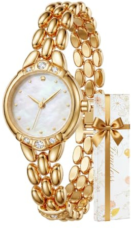 CIVO Elegante Reloj Mujer Pequeño: Relojes Dorado y Plata Analógico Esfera de Nácar - Acero Inoxidable Brazalete Tipo Grano Impermeable para Citas - Regalos Moda para Valentín Aniversario
