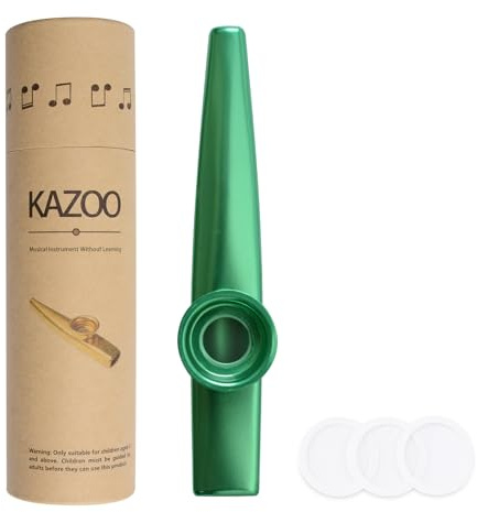 WANDIC Kazoo en alliage d'aluminium avec 3 membranes + boîte cadeau vintage - Doré, Aluminium, Vert, type 1