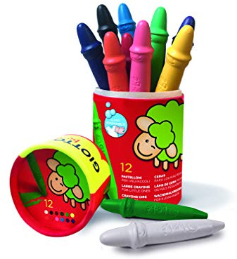 GIOTTO Be-bè - Barattolo da 12 Pastelloni a Cera Colorati, 12 Colori Assortiti