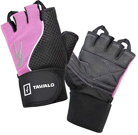 TAVIALO Fitnesshandschuhe, Trainingshandschuhe für Damen, Handschuh Größe M (16-19 cm), Farbe Rosa/Schwarz, doppelt verstärkte Leder-Handinnenfläche