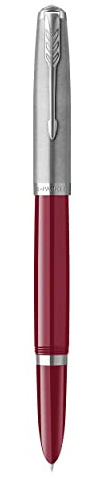 Parker 51 Fountain Pen | Burgundy Barrel with Chrome Trim | Fine Nib with Black Ink Cartridge | Gift Box