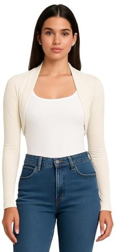STAR FASHION Womens Long Sleeve Shrug Bolero Cardigan Ladies Cropped Open Front Lightweight Summer Cover Up Top Mini Blouse Jacket 8-26