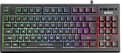 MARVO K607 Compact Gaming Keyboard - TKL Size, 3 Colors LED Backlit with Adjustable Brightness, Anti-Ghosting Keys, USB 2.0 Connection, UK Layout
