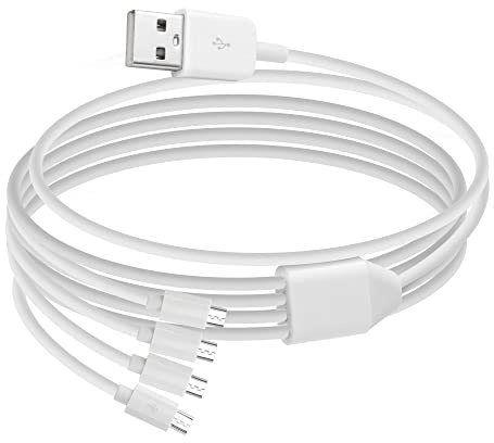 QIANRENON 4-i-1 mikro-USB-laddningskabel multi-mikro-USB-kabel USB 2.0 hane till 4 Micro USB hane splitter-kabel, för bilinspelare mobil Power Bank kamera dashcam, 1,5 m/4,9 ft, vit