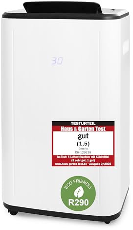 Emerio Luftentfeuchter mit R290, 30L/Tag, Auto-Stopp wenn voll, Raumgröße bis zu 60m², LED Display, Timer, Trocknungsfunktion für Kleidung, gegen Feuchtigkeit & Schimmel, großer 6L Tank, DH-129238