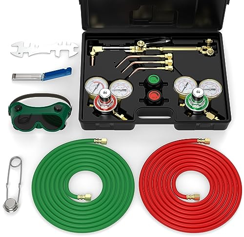 TOOLIOM Oxygen & Acetylene Torch Kit, Gas Cutting Welding Torch Set Welder Tools with Regulator Gauges Nozzles Hose