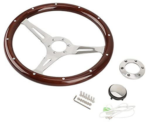 Koanhinn Volant de course de voiture 15-380 mm en bois de pêche avec volant de sport riveté