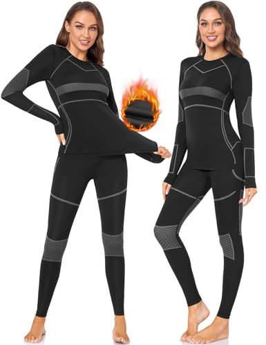 SIMIYA Thermounterwäsche Damen Skiunterwäsche Funktionsunterwäsche Warm Atmungsaktiv Ski Unterwäsche Damen Set Thermo Unterwäsche Damen Sportunterwäsche in Winter Herbst(Schwarz+Grau,M)