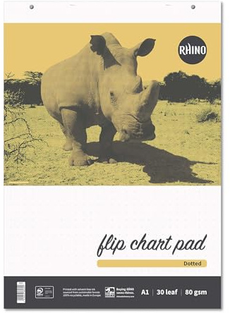 Rhino A1 Flip Chart Paper Pad, 30 Sheets / 20mm Dotted Paper Pad, 5 Pack, 80gsm PEFC Paper, Office & School Stationery Supplies