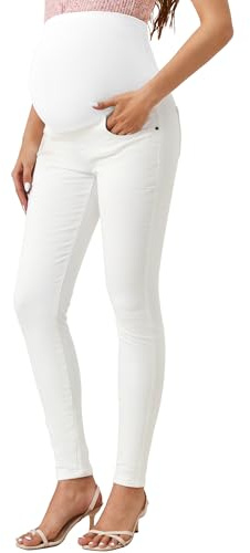 PACBREEZE Jeans de maternidad para mujer, ajustados, elásticos, de cintura alta, con bolsillos, 07: blanco, Medium