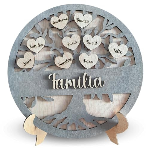 Amaisso® Arbol de la Vida Personalizado Decoracion del Hogar - Arbol Genealogico Familia con Nombres de Madera, Un Regalo para Toda la Vida, Ideal para Aniversarios, Bodas de Oro, Abuelos, Madres