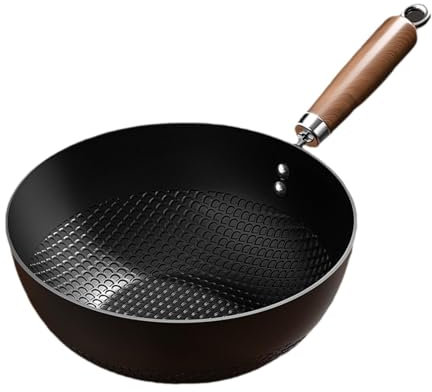 TAIZhiChen Pentole in Ferro Battuto, Resistenti, Tradizionali, con Fondo Piatto, Antiaderenti, Versatili, Piccoli Wok Cinesi, Padelle per Saltare in Padella per, 22 Cm