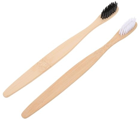 Mikikit 2pièces Brosse à Dents Bambou Pour Adulte Avec Poils Flexibles Lot De Naturel