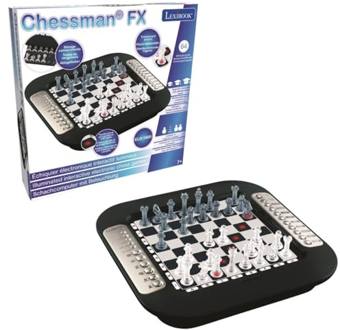 Lexibook Chessman® FX, Juego de ajedrez electrónico con Teclado sensitivo y Efectos de luz y Sonido, 32 Piezas, 64 Niveles de dificultad, Juego de Mesa Familiar, Negro/Argento, CG1335LXB
