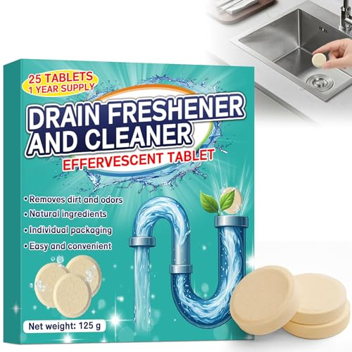 Pastiglie Cattivi Odori Scarichi, 25 Compresse Deodorante Bagno Elimina Rapidamente gli Odori per Scarichi di Fognature, WC e Lavandini, Eliminare Odore di Fogna in Bagno, Fornitura per 1 Anno (25)