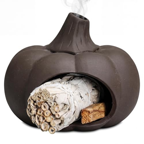 ZONSUSE Bruciatore Palo Santo Zucca in Argilla Viola, Porta Salvia Stile Artigianale, Bruciatore di Incenso Creativo per Yoga, Zen, Meditazione e Decorazione Halloween (Zucca)