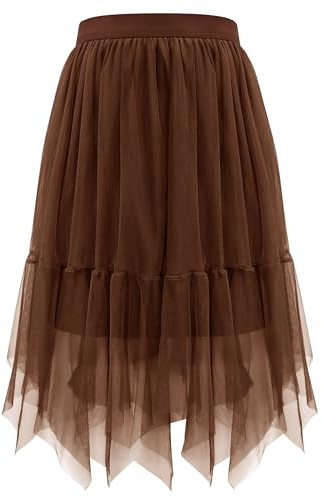 Wikoan Jupe Tulle Femme Mi Longue Jupe Tutu Asymétrique A-Line Haute Taille Robe Tulle Tutu pour Costumes de Carnaval Halloween Daily Party S-3XL