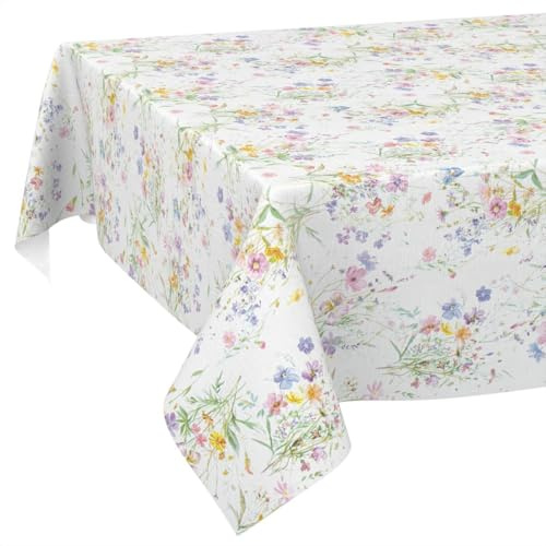 Mantel de Hule, Mantel Lavable, Mantel fácil de Limpiar, Repelente al Agua, Efecto Loto, Exterior, Hule primaveral, Mantel de jardín, Flores, 180 x 120 cm, Borde Cortado