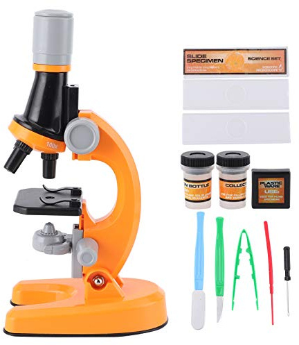 Omquot High Definition 40X-1200X Monokulärt Plastbiologiskt Mikroskop för Barns Praktiska Förmåga och Nyfikenhet, LED-ljus, Present Till Barn, 12,5 X 8 X 22 (Orange)