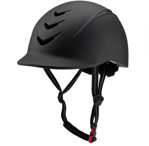 predolo Casque d'équitation, Casque avec Attache sous Le Menton Réglable | Taille L Casque Équitation Ventilé Bombe pour Équitants, Sports Équestres, hommes et femmes, Noir, L 58-62CM