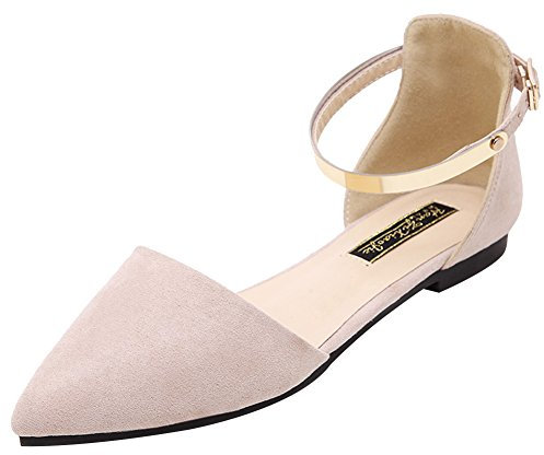 Jamron Damen Spitze Samt Ballerinas Elegant D'orsay Pumps Flach Abendschuhe Aprikose SN02330 EU39.5