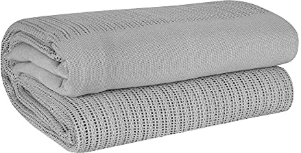 EHC Cotton Soft Hand Woven Reversible Lightweight Adult Cellular Blanket, Double 230cm x 230cm, Smoke