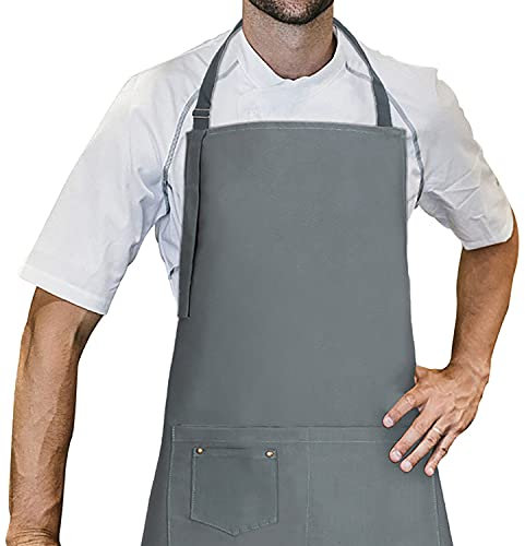 LessMo Cooking Apron, BBQ Apron with Adjustable Neck Strap With Two Pockets, 100% Cotton Professional Quality for Home, Restaurant, Craft, Garden, BBQ, School, Coffee House, 70 x 85 cm, Blue