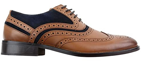Cavani Mens Full Leather Suede Laced Oxford Brogues Smart Casual Formal Gatsby - tan 8