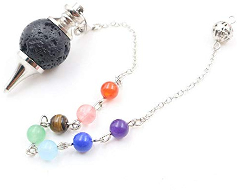 Naturliga vulkaniska pärlor Pendul för divination Dowsing 7 Chakra Reiki Healing Silver Plated Chain Lava Stone Pendant 1 st-Chakra kedja_KINA