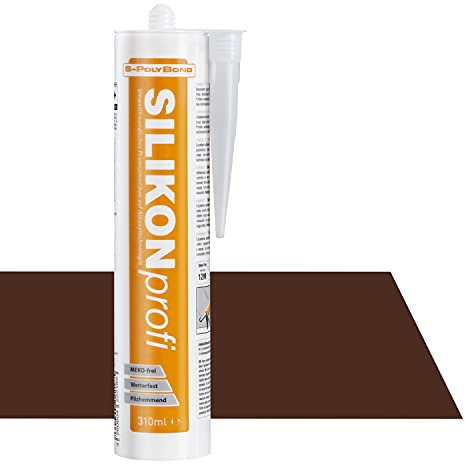 S-Polybond® SILIKONprofi, Alkoxy- Silikon 310ml Kartusche Dichtstoff für Innen-und Außen Sanitär, Küchenbereich, Bausilikon, uvm. MEKO frei (Mahagonibraun RAL 8016, 1x Kartusche)