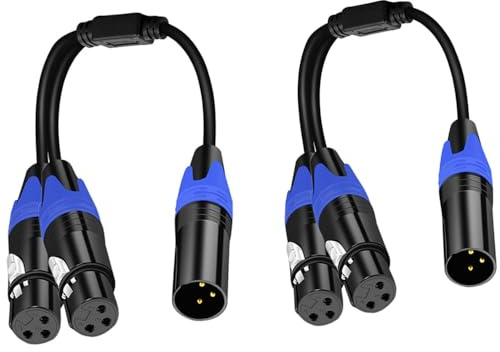 1 Male to 2 Female XLR Y Splitter Micrphone Cable,(11.8 inches / 2 Pack) 3pin Male to Dual Female Y-Splitter Balanced Mic Audio Cables for Stereo Mic to L & R Audio Track
