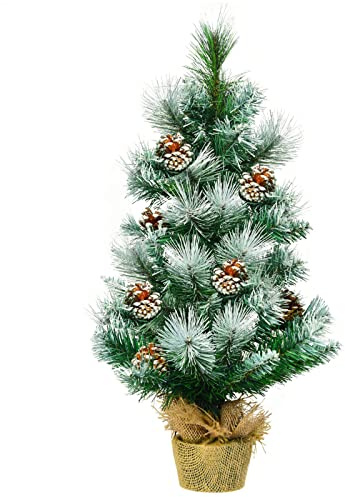 RELAX4LIFE Árbol de Navidad 60 cm, Abeto Artificial nevado de PVC con Base de Cemento y Agujas, decoración navideña, Verde