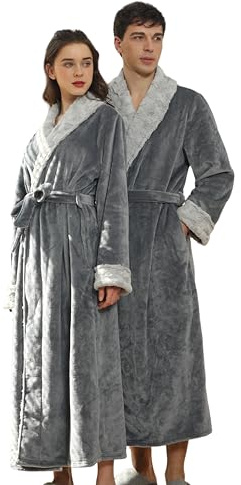 BERDITH Peignoir Long et Moelleux pour Femme et Homme avec Capuche - en Polaire, Grandes Tailles, Unisexe pour Couples, de Chambre avec Longue Ceinture