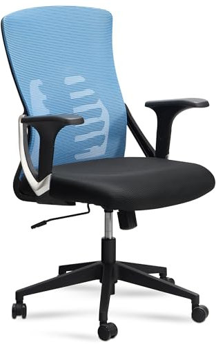 AMSTYLE Bürostuhl Blau/Schwarz Mesh-Bezug Schreibtischstuhl bis 120 kg, Drehstuhl höhenverstellbar mit Lendenwirbelstütze, Stoff-Schreibtischsessel ergonomisch mit Armlehnen & Wippfunktion