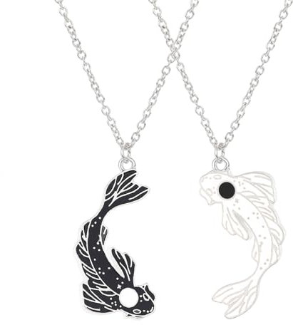 Hifot 2 Stück Halskette Damen Silber Freundschaftskette, Bff Ketten für 2 Mädchen, Yin Yang Halskette Anhänger, Koi Halskette Lang für Frauen Freundin Geschenk Personalisierter Schmuck
