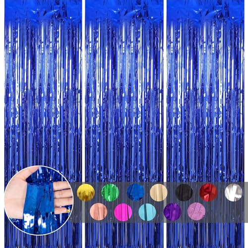 COSORO 3 tende con glitter blu per porta, 1 x 2 m, decorazioni luccicanti per compleanni, Natale, feste di laurea