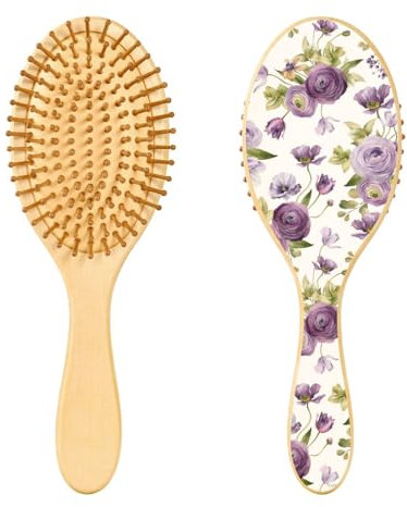 Violet Flowers Wooden Hair Brush Wooden Paddle Hair Brush Wooden Hair Brushes for Women Natural Wood Brush