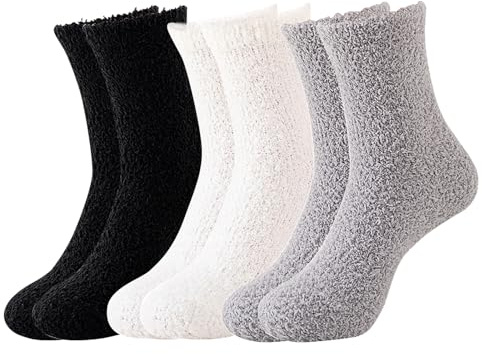 Mezrkuwr 3 paires de chaussettes moelleuses pour femmes, chaussettes chaudes et moelleuses, chaussettes d'hiver douillettes, chaussettes pantoufles en peluche colorées, chaussettes de sommeil pour la