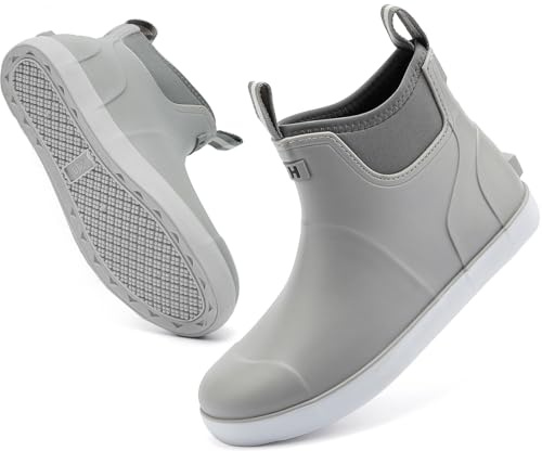 zaxunai Botas De Cubierta para Hombres con Forro Peludo, Botas De Pesca de Tobillo de Goma para Hombres, Botas De Invierno Cálidas Antideslizantes, Botas De Nieve Impermeables para Jardinería