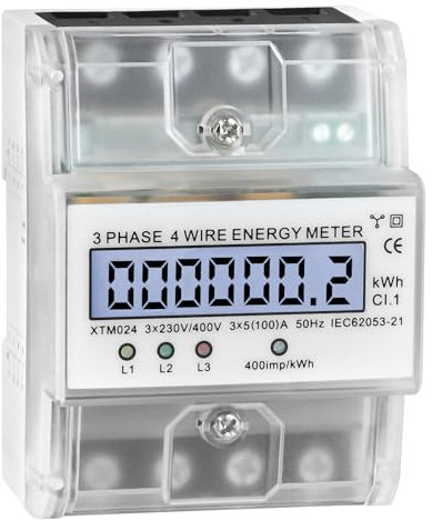 Contador de electricidad digital de 3 fases de 4 hilos, medidor de electricidad, carril de 230/400 V, 5-100 A, calibrado, LCD, contador de corriente trifásica, contador de corriente para enchufe,