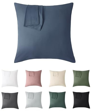 Jellymoni Kissenbezug 80x80 Baumwolle 2er Set Kissenbezüge Blau Oeko-Tex aus 100% Gewaschene Baumwolle Kopfkissenbezug mit Verstecktem Reißverschluss Weich 2 Stück Kissenhülle für Kissen 80x80cm